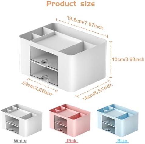 Cayxenful Pencil Pen Holder for Desk,2 Drawer Desk Organizers,5 Compartments Desktop Storage Stationery Supplies Organizer, Cute Pencil Cup Pot For Office, School, Home(White) - Image 5