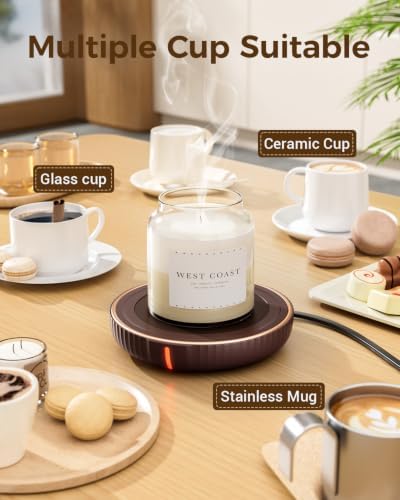HouseGem Large Candle Warmer Plate - Coffee Cup Mug Warmer for Desk, Candle Melter, Electric Mug Heater for Beverages, Milk & Tea, Coffee Accessories Ideal Gifts Keep Cup Warm (Brown) - Image 4