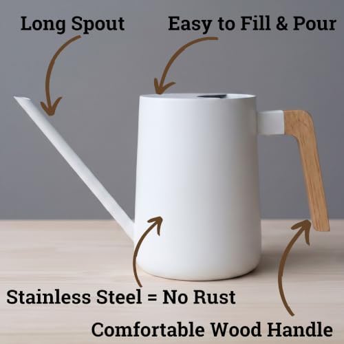 Metal Small Indoor Watering Can with Long Spout & Real Wood Handle, 35oz - Image 2