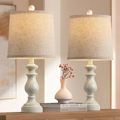 PARTPHONER Traditional Table Lamp Set of 2, Rustic Farmhouse Table Lamps for Living Room Bedroom, 22" Bedside Desk Lamps Vintage Nightstand Lamps with Linen Shades, Antique White by PARTPHONER