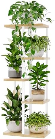 Bamworld Plant Stand 5 Tier Corner Shelf for Multiple Plants White by Bamworld