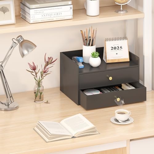 Wisuce Bamboo Desk Organizer with Drawers for Tabletop Storage - Image 5