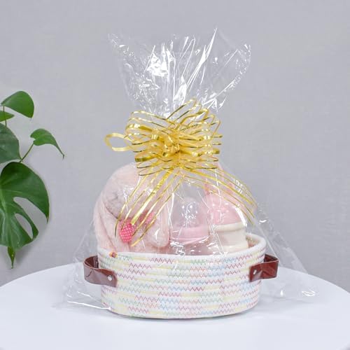 ABenkle Small Woven Basket, Mini Cotton Rope Storage Basket, Tiny Easter Basket, Shelf Basket, Oval Decorative Toy Dog Cat Basket for Nursery, Empty Gift Basket, 9.4" x 5.9" x 3.9" XS - Image 4