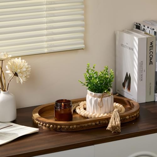 Decorative Oval Acacia Wood Tray for Coffee Table Home Decor - Image 6