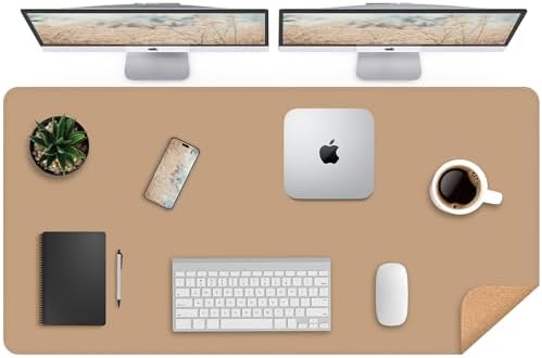 AFIING Cork Desk Mat 47" x 23.6", Dual-Sided Natural Cork & PU Leather Desk Pad, Non-Slip Waterproof Large Mouse Pad for Office, Home & Gaming (Dark Apricot) by AFIING