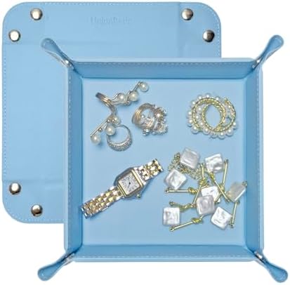 UnionBasic Small Valet Tray, Jewelry Tray for Rings Watches Earrings, Entryway Catchall Caddy for Coins Keys Change, Nightstand Bedside Valet Holder, Trays for Electronic Gadgets, Blue by UnionBasic