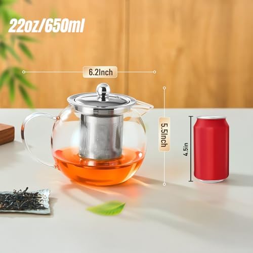 Baalaka Glass Teapot with Infuser, Clear Tea Pot for Stove, 22 oz/650 ml - Image 2