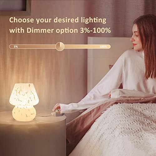 ONEWISH Cute Mushroom Lamp Small Bedside Table Lamp Set of 2 Stepless Dimmable, Translucent Glass White Nightstand Lamp for Bedroom Dorm Kids Room Living Kitchen, Murano Aesthetic Home Decor - Image 3
