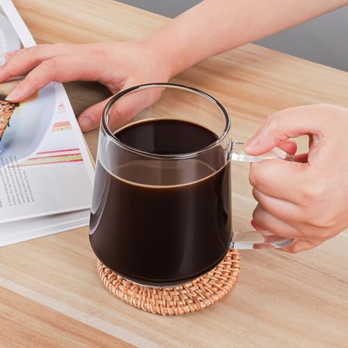 Aquach 16oz Stackable Glass Mugs Set of 2, Large Clear Coffee Tea Cups - Image 3