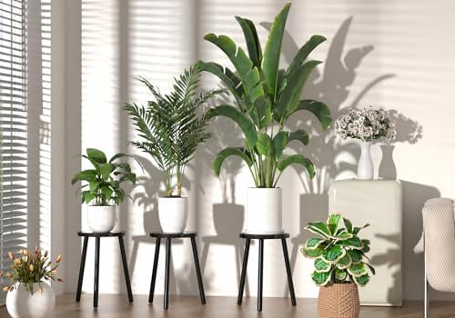 2-Pack Wood Plant Stands Indoor, 16.7" Tall Plant Stand Outdoor Mid-Century Plant Stool, Single Plant Table Modern Small Round Side/End Table for Living Room, Balcony, Office(Black) - Image 7