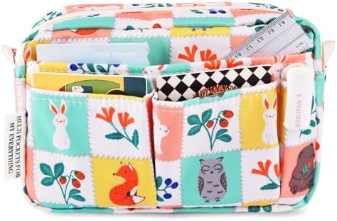 Multiple Pockets Portfolio Organizer with Zipper,Makeup Bag Pencil Pouch by E-WEICHEN