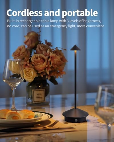 Modern Cordless Table Lamp Set of 2, Black Portable LED Desk Lamps - Image 2