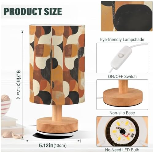Rustic Modern Style Abstract Pattern Bedside Table Lamps with USB Port for Bedroom Lamp Accent Table Lamp Small Nightstand Lamp Sturdy Linen Shade Wooden Base Decorative Lamps for Kids|Dorm|Ho - Image 4