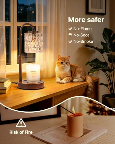 CASTLELIFE Dimmable Candle Warmer Lamp with Timer, Height Adjustable Candle Warmer for Jar Candles, Electric Wax Melt Warmer for Home Decor House Warming Gifts, Birthday Gifts for Women, Brown-Glass - Image 4