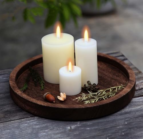 Hatway Wooden Decorative Tray Candle Holder Round Wood Tray Home Decor,Centerpieces Plates for Table centerpieces for CoffeeTable,Christmas Decor - Image 2
