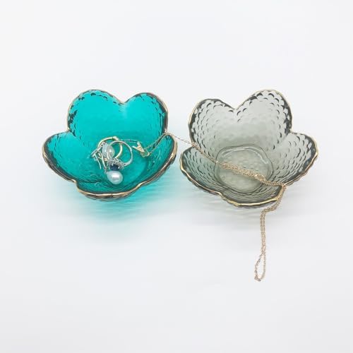 Green Flower Ring Jewelry Tray, Small Glass Jewelry Dish for Women, Room Decor Trinket Tray for Earrings Necklaces, Wedding Engagement Ring Holder, Key Dish Jewelry Plate Bowl Gift - Image 4