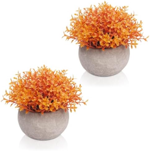 Velener Artificial Boxwood Fake Plant, Mini Sage Green Potted Boxwood Topiary Artificial Plants for Home Decor Indoor, Farmhouse House Plant Office Small Desk Shelf Apartment Coffee Bar(Orange)-2 Pack by Velener