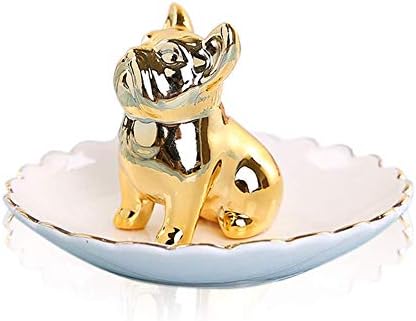 Lependor Dog Ceramic Jewelry Tray Ring Holder Trinket Dish Necklace Earrings Rings Jewelry Organizer Display Jewelry Trinket Holder Home Decoration - Gold Bulldog by Lependor