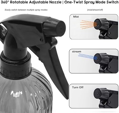 Glass Handheld Spray Bottle, 13.5oz Refillable Plant Mister Bottle 2 Pack, Water Spray Bottle with Adjustable Mist Nozzle for Outdoor Gardening, Indoor Flowers, Cleaning, Hair & Pets Care (Grey) - Image 4