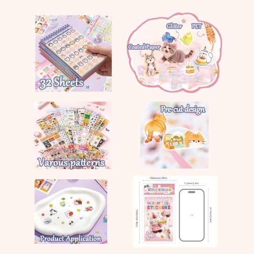Japanese Stickers for Journaling Supplies,Kawaii Kitten Scrapbook Stickers - Image 6