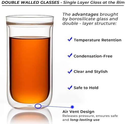 Aquach 16oz Double Walled Glass Coffee Cups Set of 2, Insulated Tumblers - Image 5