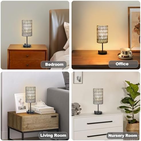 Gray Bedside Lamps Set of 2, Touch Control Night Stand Lamp for Bedroom with Rattan & Linen Shade & Bulbs, 3 Way Dimmable Small Boho Table Lamps with USB Charging Port & Phone Stand - Image 7