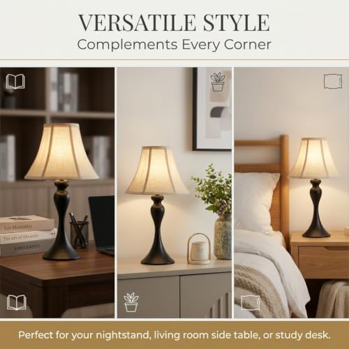 Traditional Table Lamp, Vintage Desk Lamp for Living Room with Fabric Shade, Farmhouse Bedside Lamp Black Finish for Bedroom Hotel Nightstand Office (Pack-01) - Image 5