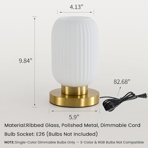 Mid Century Modern Table Lamp, 6" White Glass Desk Lamp Plug in - Image 5