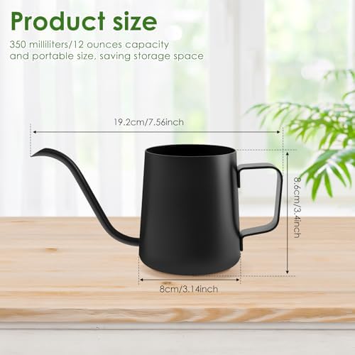 12oz/350ml Stainless Steel Plant Watering Pot,Small Watering Can for Indoor Plants,Mini Watering Can with Long Mouth & Ergonomic Handle for Indoor House Plants Flower Bonsai Outdoor Garden(Black) - Image 3
