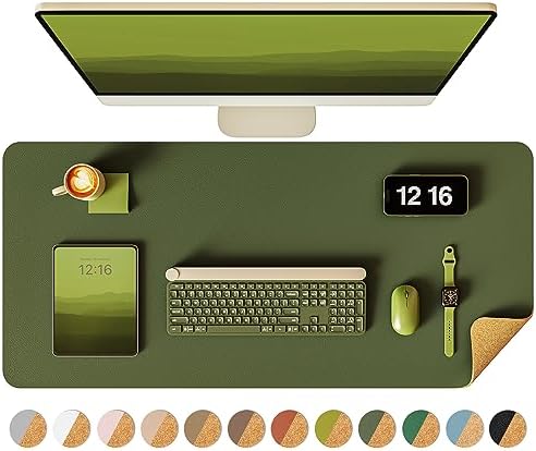 YSAGi Double-Sided Desk Pad, 31.5"x15.7"Leather Desk Mat, Eco Cork Desk Pad Protector,Large Mouse Pad,Waterproof Desk Blotter for Office/Home(Olive Green) by YSAGi