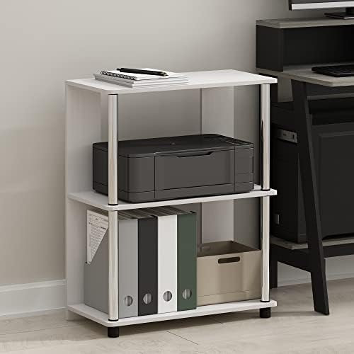 Furinno Jaya Simple Design 3-Tier Bookcase / Bookshelf / Display Rack with Stainless Steel Tubes, White Oak - Image 2