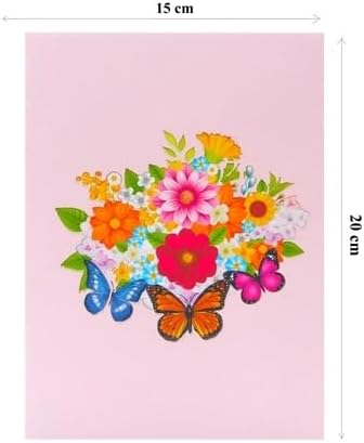 3D Pop-Up Butterfly & Flower Bouquet Greeting Card – Handmade Nature Card for Birthday, Mother’s Day, Anniversary & Special Occasions F49