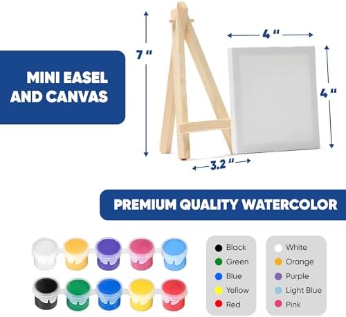 Set of 12 Mini 4x4 Canvas and Easel Set with 10 Colors Acrylic Paint - Bulk Kids Art Party Favors & Supplies - Mini Paint Party Kits - Kids Canvas Painting Set - Paint & Sip Kit - Image 3
