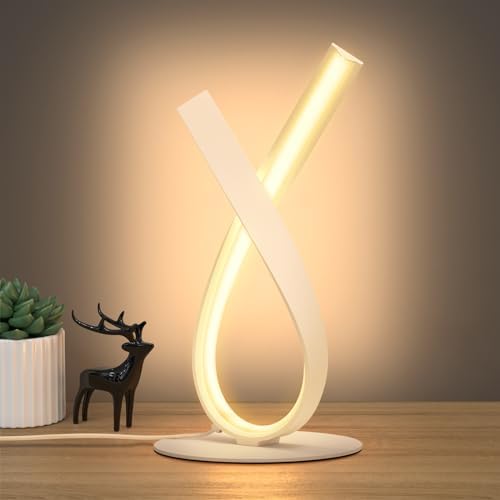 NUÜR White Spiral LED Table Lamp, Stepless Dimmable Bedside Lamp by NU%C3%9CRLightning