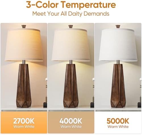 WIHTU 27" Wood Grain Resin Table Lamp Set of 2,Modern Beside Lamp for Decor - Image 2
