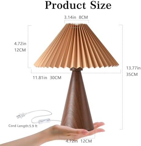 Ziqqeelam Wood Touch Control Table Lamp, Mini Cute Table Lamp, Wooden Grain Bedroom Lamps for Nightstand, Small Scalloped Lamp Shade Table Lamps for Small Spaces for Bedroom,Living Room - Image 2