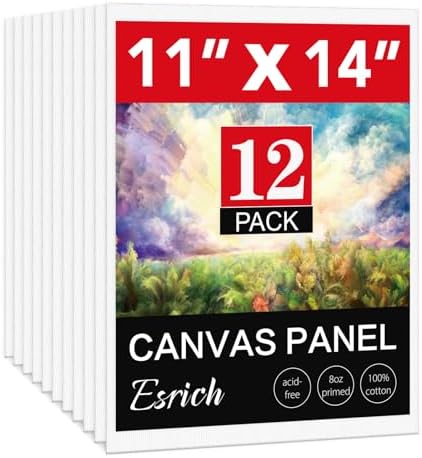 Canvases for Painting 11x14 Inch, 12 Pack Blank Painting Canvas Boards for Painting Supplies-100% Cotton Canvas Panels Acid-Free Primed for Oil Paint,Watercolor, Acrylic Paint, Gouache and Tempera. by ESRICH