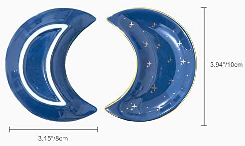 JAMEND CLXP Moon Shape Jewelry Tray, Engagement Ring Tray, Blue Ring Dish for Women in Vanity Bathroom. Decorative Trinket Tray for Organizing Necklace Earrings, Ceramic. - Image 6