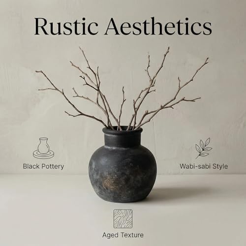 Farmhouse Table Vase, 5.7 Inch Bronze Ceramic Pot, Rustic Boho Terracotta Decor for Shelf, Mantel, Bookshelf, Living Room, Handmade Aged Look Centerpiece - Image 4