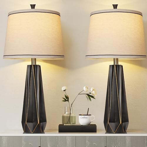 27" Black Gold Rim Resin Table Lamp, Modern Desk Lamps, 3 Color Temperature by WIHTU