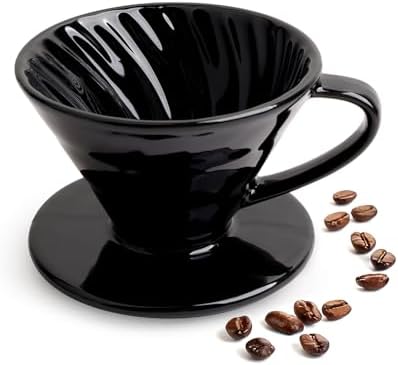 Pour Over Coffee Maker, Single Cup Ceramic Coffee Dripper, Reusable Filter Cone Drip Holder Slow Brewer with Hole Flat Bottom for Home, Office, Travel, Camping (Black) by TryitBuyitYoulllikeit