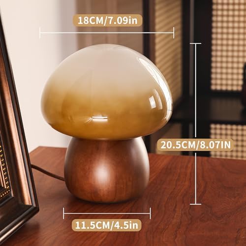 Wooden Base Small Table Lamp for Bedroom 60W Mushroom Table Lamps Gradient Colored Glass Shade Modern Side Table and Desk Lighting H 8.07 in (The Light Bulb is Included) - Image 2