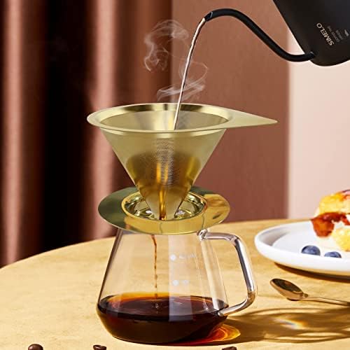 LHS Pour Over Coffee Dripper Reusable Coffee Filter Paperless Coffee Filter Stainless Steel Pour Over Coffee Maker Cone Coffee Dripper for 1-2 Cup,Gold - Image 7