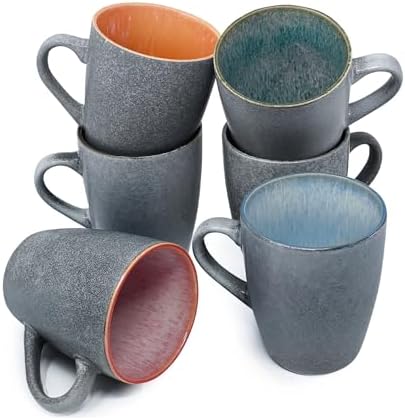 BTaT- Porcelain Coffee Mugs Set, 12 oz (350ml), 6 Pack, Ceramic Coffee Mugs, Matte Black Outside and Colorful Inside, Restaurant Cups for Tea, Cappuccino, Cocoa, Cereal, Mug Gift Set, Dishwasher Safe by BrewToATea