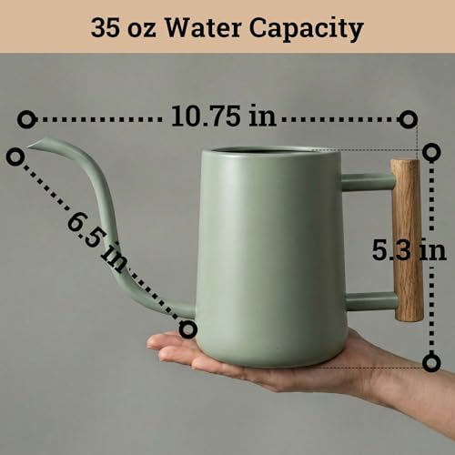 Metal Small Indoor Watering Can with Long Spout & Real Wood Handle, 35oz - Image 6