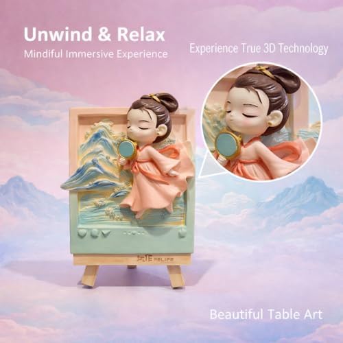 Dumblings 3D Painting Kit – DIY Coloring with Acrylic Paints & Brushes, Relaxing Mindful Craft for Home Decor or Fridge Magnet, Gift for Kids & Adults (3D Painting kit - Goddess of Luo River) - Image 3