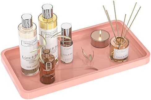 Bathroom Vanity Tray for Countertop - Bamboo Organizer Tray for Dresser Tops, Toilet, Perfume Small Decorative Tray Wood Tray for Home Decoration 11.81” L x 6.1” W x 0.79” H (Pink) by Weenson