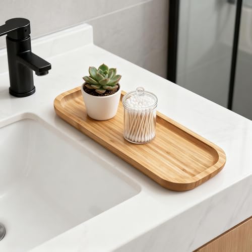 Bamboo Vanity Tray, Bathroom Counter Tray, Toilet Tank Tray, Bathroom Tray for Organizing and Home Decor, 14.2 x 6 x 0.8 inch - Image 7
