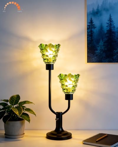 Lightdot Green Glass Table Lamp for Living Room Dimmable Vintage Lamp Gift - Image 5