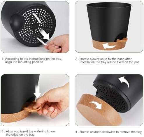 YNNICO 8-Inch Plant Pots, Self-Watering Planters with Drainage Holes & Saucers for Indoor and Outdoor Plants (2-Pack,Black) - Image 2